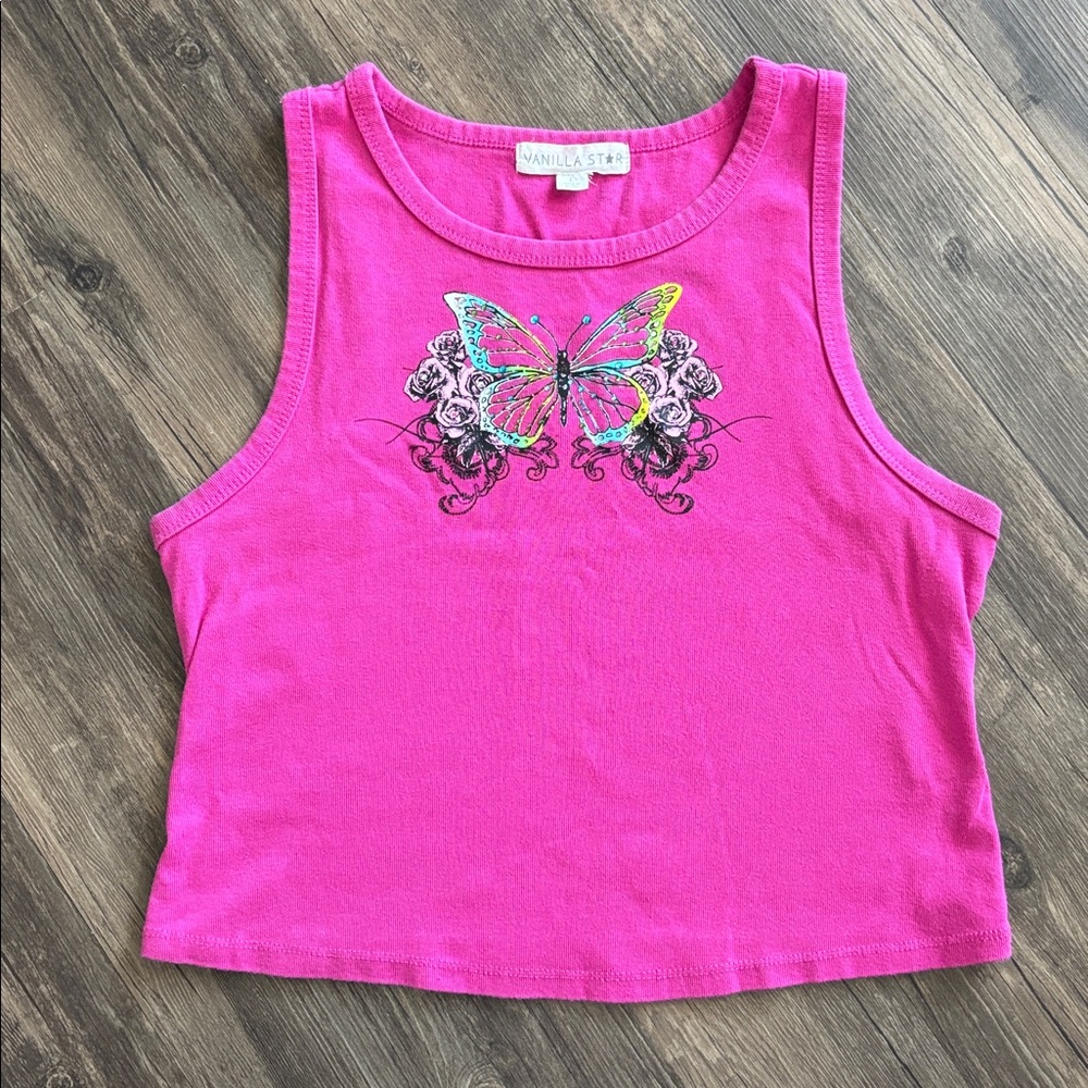 💗🦋💗Y2K Vanilla Star Butterfly Crop Tank Top Sz L💗🦋💗